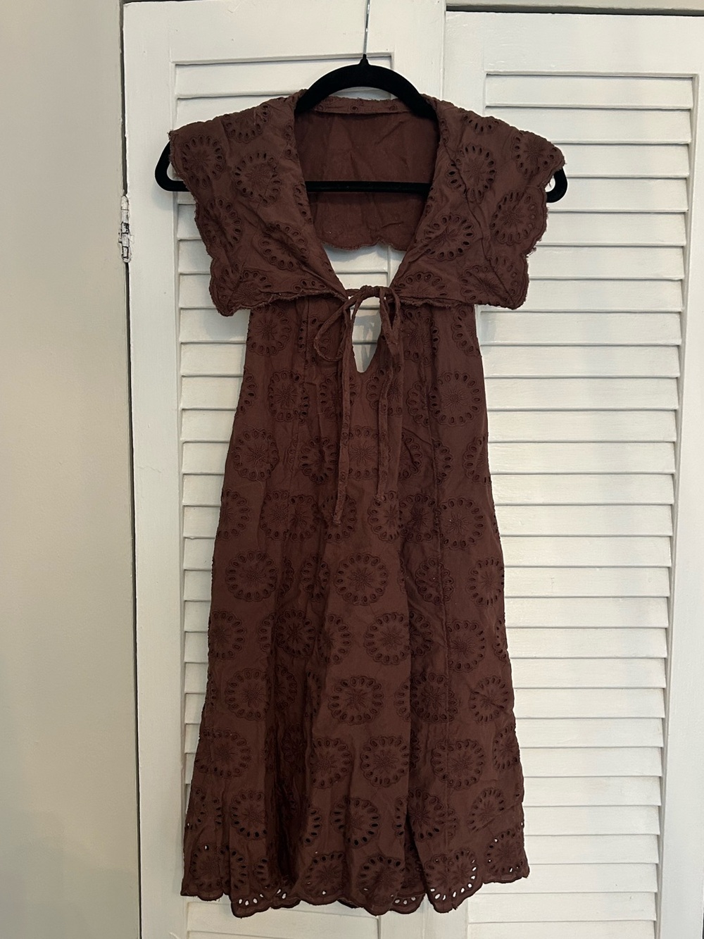 Free People - Brown Eyelet Mini Dress with statement halter - Picture 3 of 4